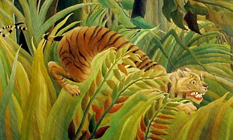 Fierce instinct for survival ... Detail from Tiger in a Tropical Storm (Surprised!) by Henri Rousseau. Photograph: Carl De Souza/AFP/Getty Images