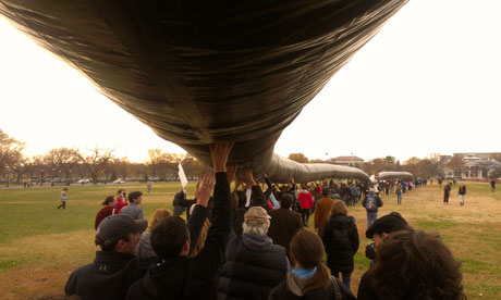 Environmental activists protest against the Keystone XL pipeline on 18 November 2012. Photograph: 350.org