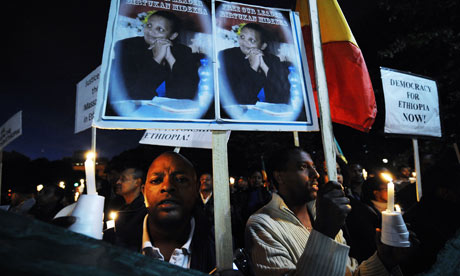 Ethiopians take part in a vigil in the US to demand the release of all political prisoners in Ethiopia. Photograph: Jewel Samad/AFP/Getty Images