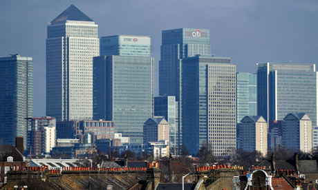 The City, London . . . Britain's finance sector contributes less to the country than manufacturing. Photograph: Andy Rain/EPA