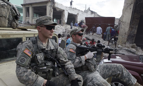 US soldiers wear the grey pixel pattern in action. Photograph: Ramon Espinosa/AP