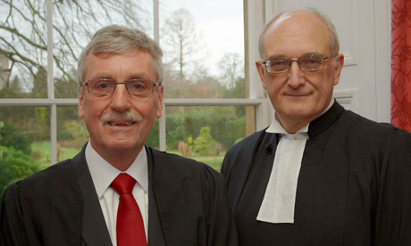 Raymond Murphy, left, receives his honorary MA degree from Cambridge University's Vice-Chancellor, Professor Sir Leszek Borysiewicz. Photograph: Nigel Lukhurst/Cambridge University
