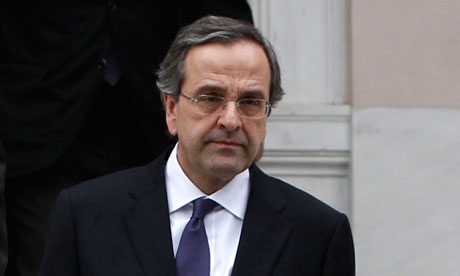 Antonis Samaras, leader of the conservative New Democracy party, joined employers in proposing a pay freeze but opposed cuts to pensions and wages.  Photograph: John Kolesidis/Reuters