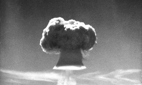 The mushroom cloud of the British H-bomb during a test at Christmas Island in the Pacific Ocean. Photograph: Popperfoto