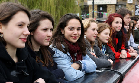 Feminists from Camden school for girls with Isabella Woolford Diaz (third left). Photograph: Graeme Robertson for the Guardian