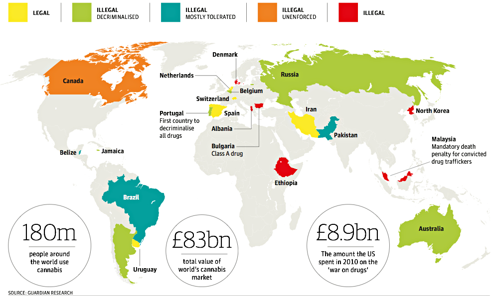 Legal status of cannabis around the world map Society The Guardian