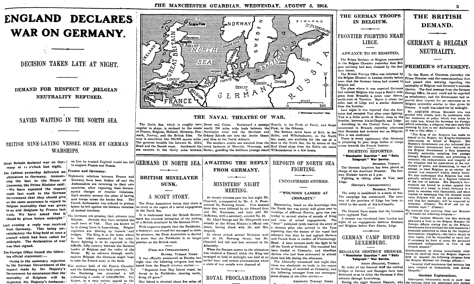 The Guardian, 5 August 1914 England declares war on Germany World