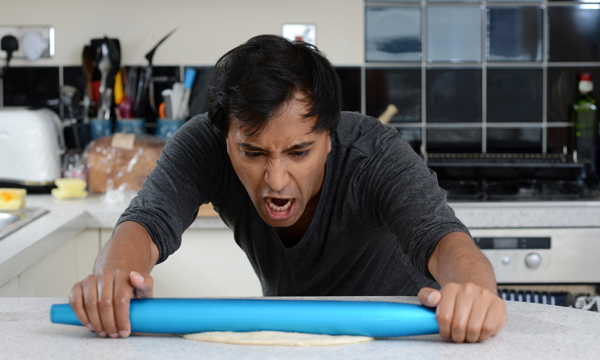 Essentially a lightsaber ... Rhik Samadder with the Aircraft Aluminium Rolling Pin. 