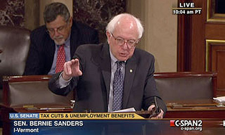 Vermont Senator Bernie Sanders during filibuster speech, 10 December 2010