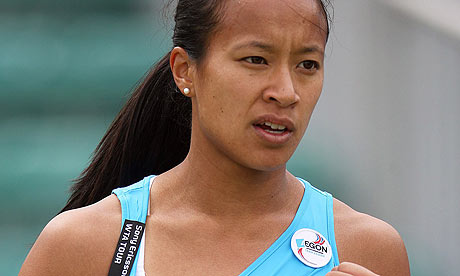 <b>Anne Keothavong</b> celebrates during her first round win over Sofia Arvidsson <b>...</b> - Anne-Keothavong-celebrate-001