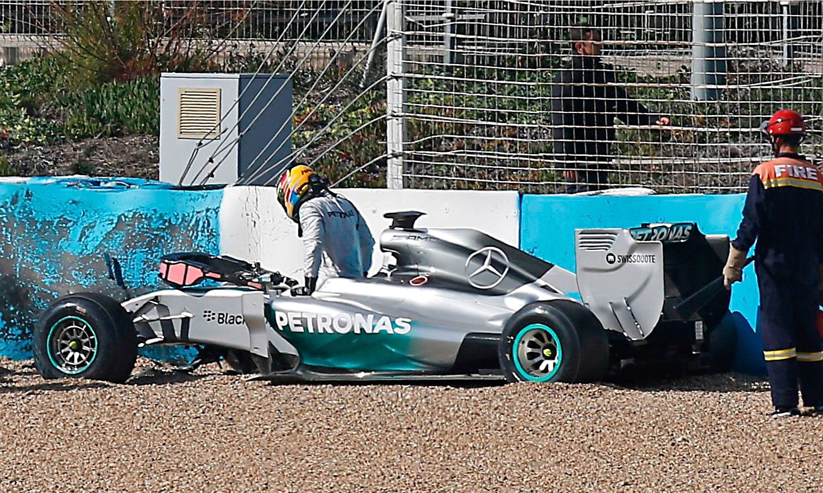 Hamilton crashes new mercedes
