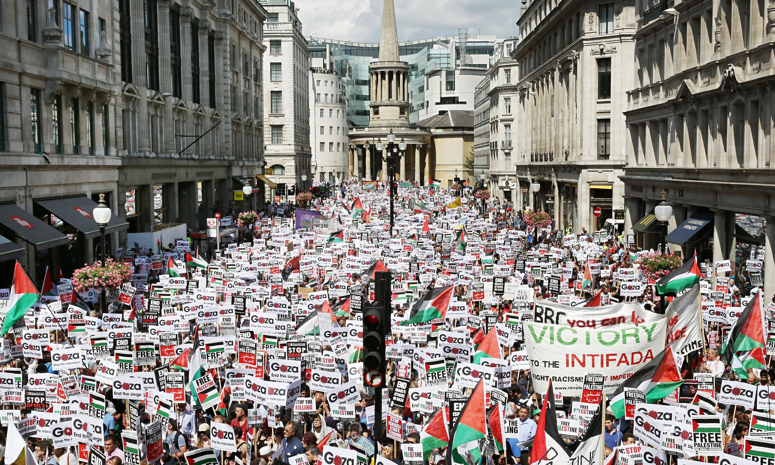 Thousands march through London in protest at Israeli military action in